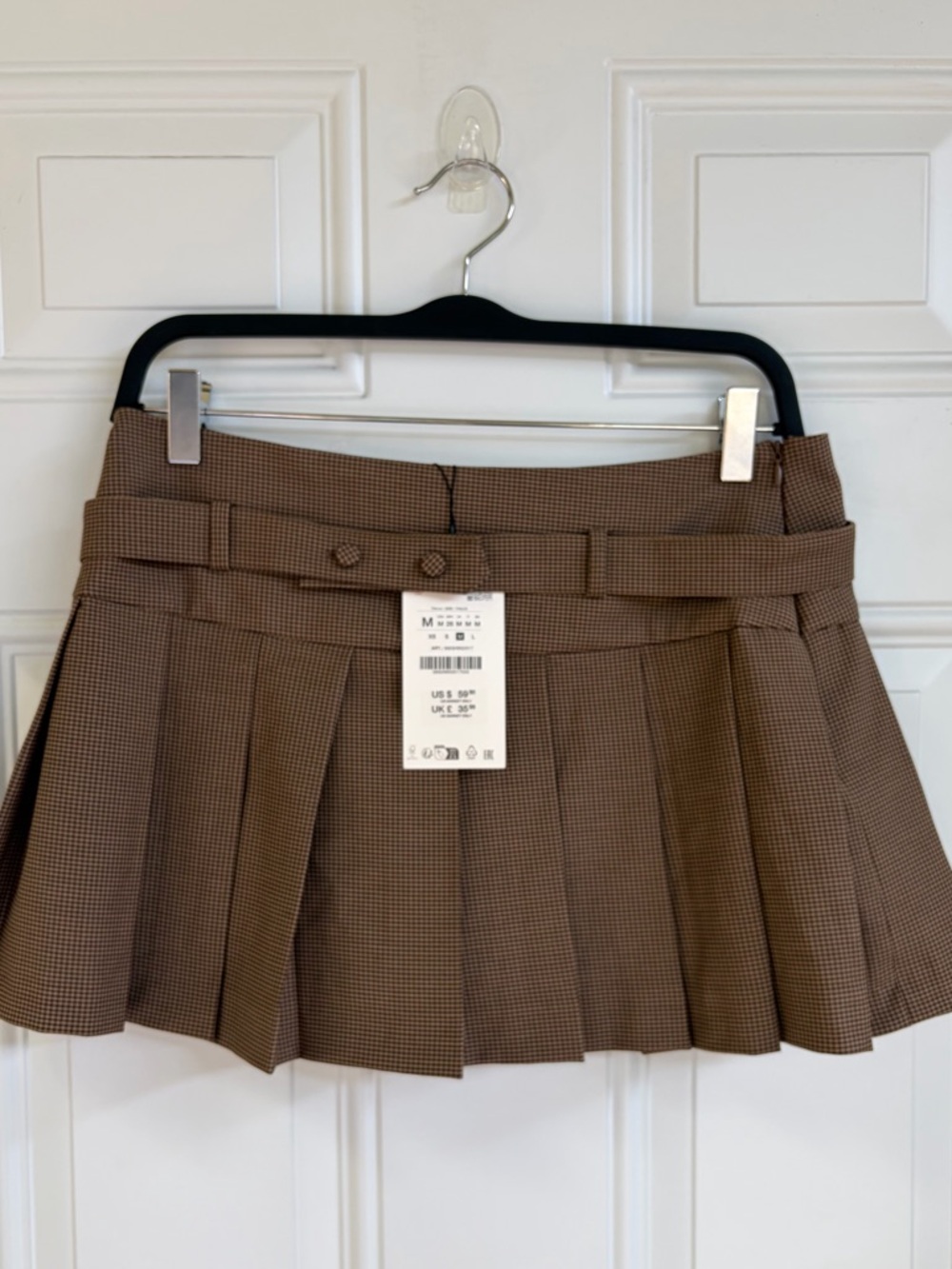 Zara Brown Mini Pleated Skirt with Waist Belt